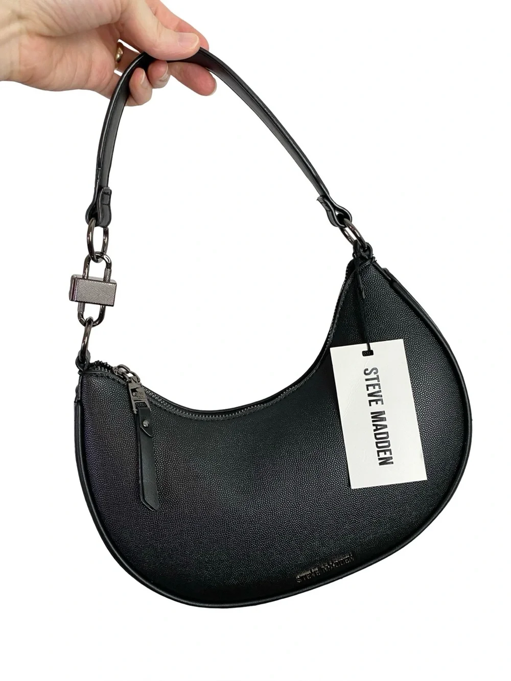 Steve Madden Lohan Shoulder Bag New NWT Black Silver Faux Leather Womens Small